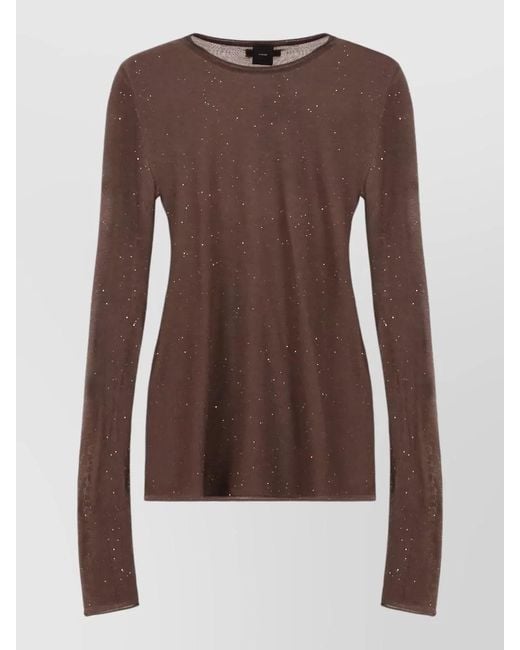 Pinko Brown Pico Sequin Knit Long Sleeve Top