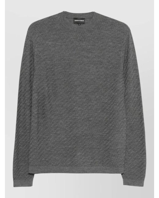 Emporio Armani Gray Virgin Wool Crew Neck Textured Sweater for men