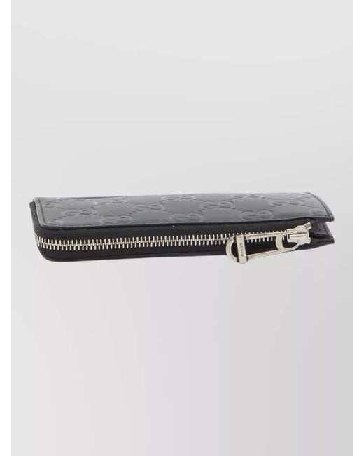 Gucci Black Keyring Card Holder Wallet Logo Zip for men