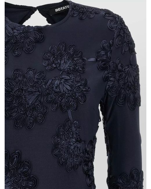ROTATE BIRGER CHRISTENSEN Blue Mesh Mini Dress Long Sleeves Round Neckline