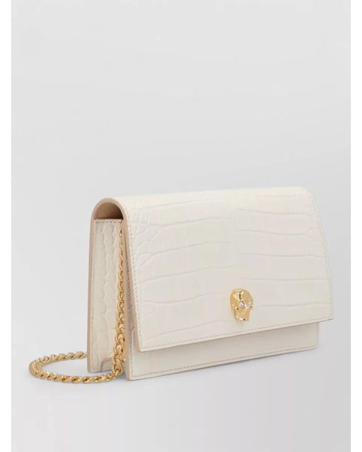 McQueen Natural Skull Clutch Bag Crocodile Texture Chain