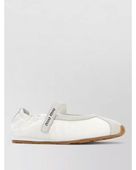 Miu Miu White Suede Fabric Ballerinas Round Toe Rubber