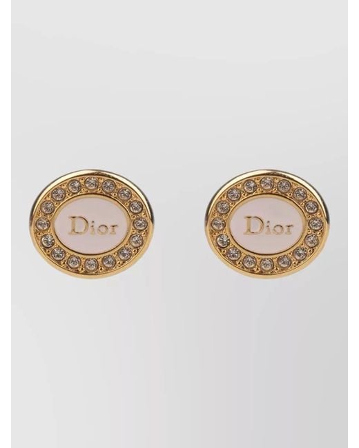 Dior Natural Stud Earrings Round Shape Tone Crystals