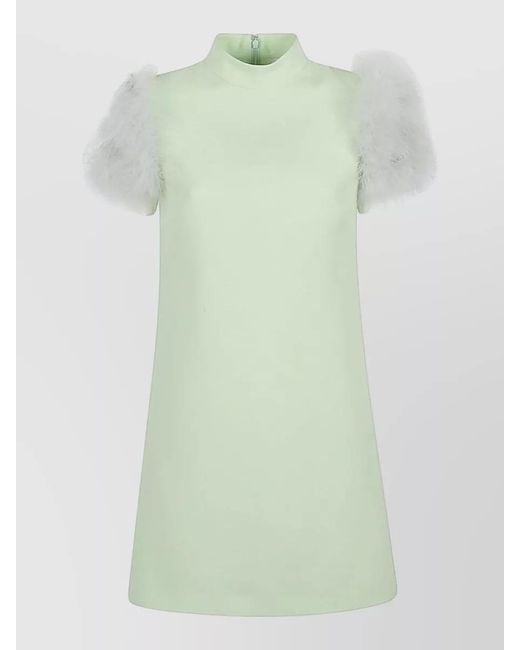 Valentino Green Feather-Trim Wool And Silk Mini Dress