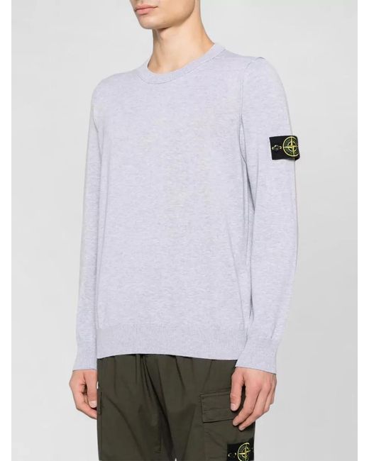 Stone Island White Ribbed Crew-Neck Jumper for men