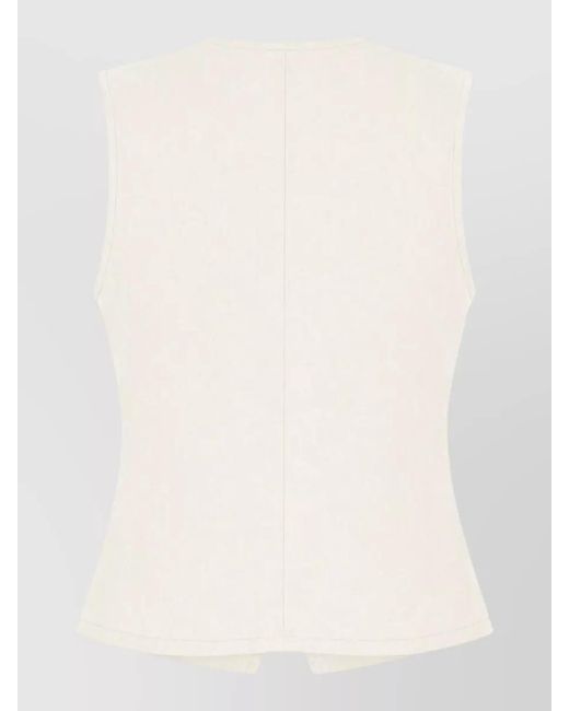 7 For All Mankind Natural Tailored Sleeveless Top Button Detail V Neckline