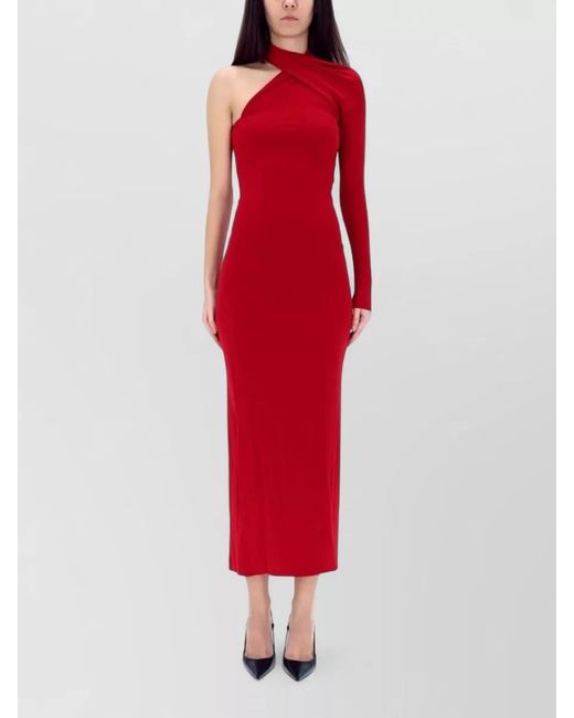 Courreges Red Draped One-Shoulder Maxi Dress