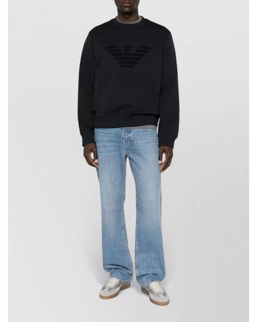 Emporio Armani Black Logo Cotton Sweatshirt Crew Neck for men