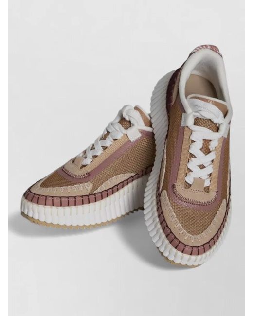 Chloé Brown Nama Mixed Texture Platform Sneakers