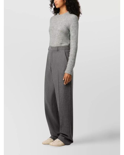 AMI Gray Virgin Wool Pleated Wide-Leg Trousers