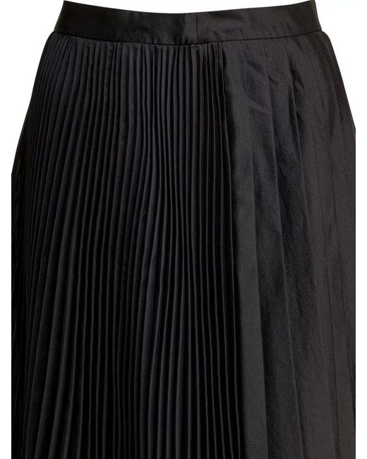 Sandbeige Black High Waist Midi Pleated Skirt Design