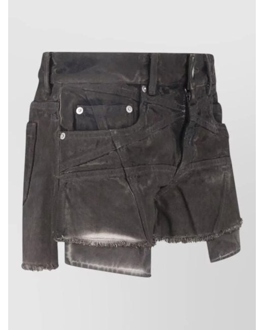 Rick Owens Black Straight Shorts Frayed Hem Distressed Finish Pockets