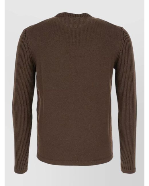 Prada Brown Long Sleeve Crew Neck Ribbed Pocket Top for men
