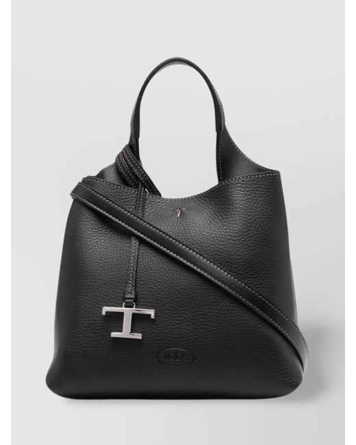Tod's Black Mini Leather Tote With Circular Top Handle