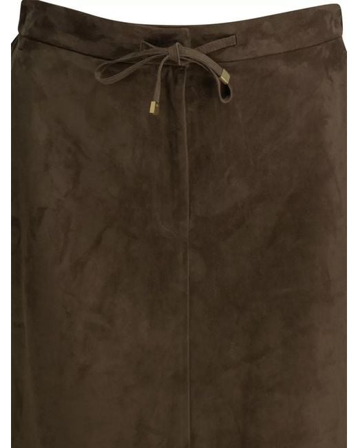 Max Mara Brown Suede Leather Midi Skirt