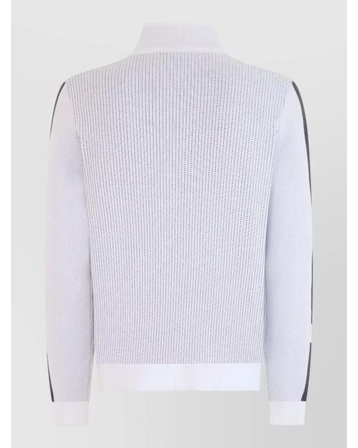 Boss White Cotton Zip-Up High-Collar Sweatshirt for men