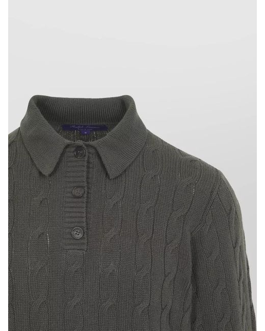 Ralph Lauren Gray Cable Knit Cashmere Polo Sweater