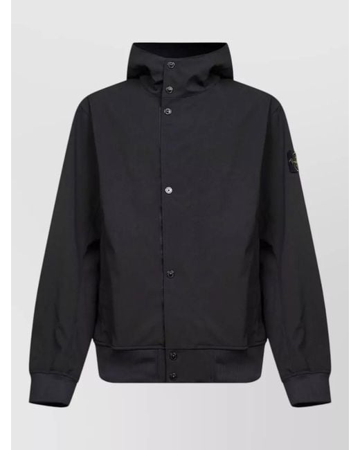 Stone Island Blue Hooded Soft Shell Short Parka for men