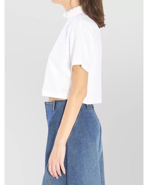 Alaïa White Cotton Cropped High-Neck Short-Sleeve T-Shirt