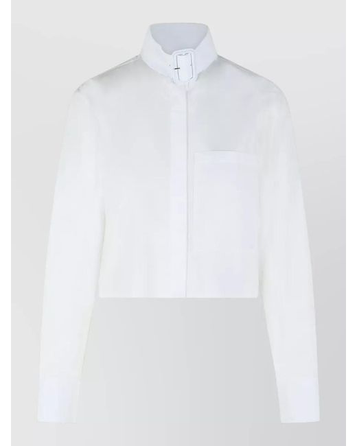 Courreges White Cotton Shirt High Collar Buckle Detail