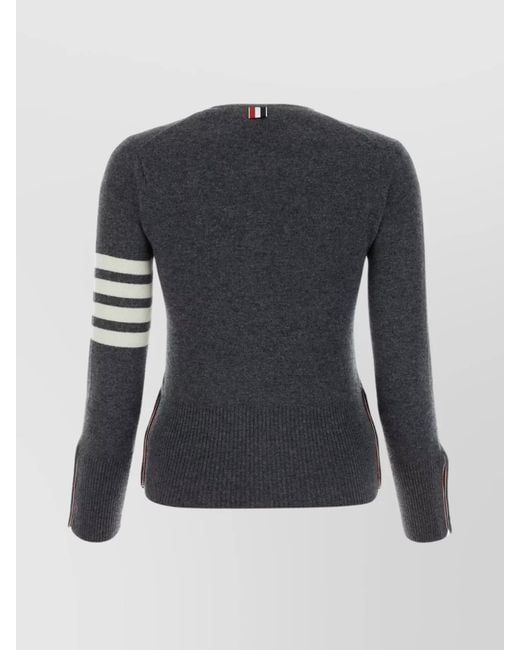 Thom Browne Black Cashmere Ribbed 4-Bar Stripe Cardigan