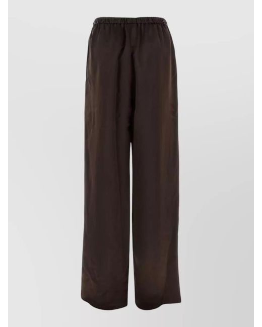 Ferragamo Brown Satin Palazzo Trousers Relaxed Fit Wide Leg