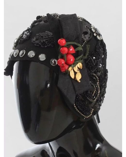 Dolce & Gabbana Black Embellished Wool Cloche Hat