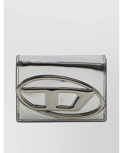 DIESEL Gray Metallic Leather Wallet Fold-Over Design