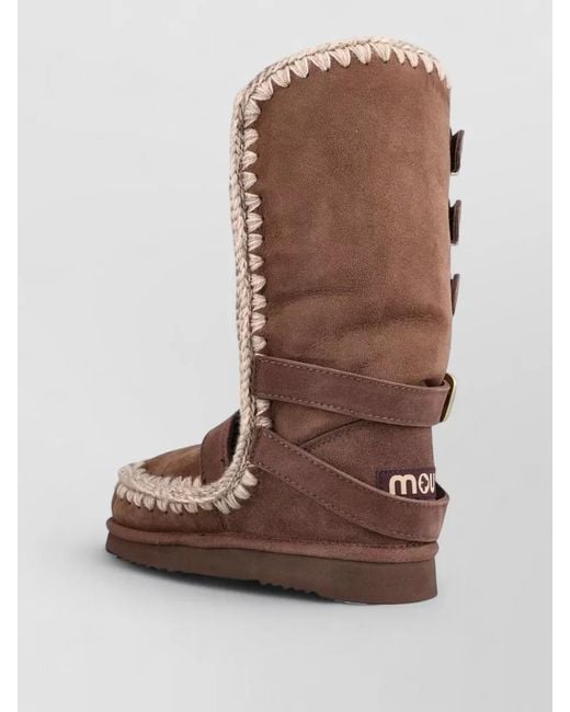 Mou Brown Eskimo 40 Buckle Strap Mid Calf Boots