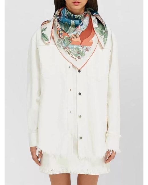 Ferragamo Gray Silk Printed Scarf
