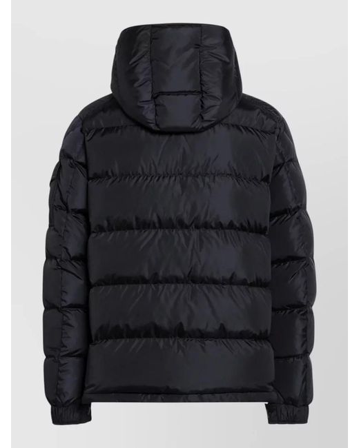 Moncler Black Hooded Padded Jacket Elastic Cuffs Pockets for men