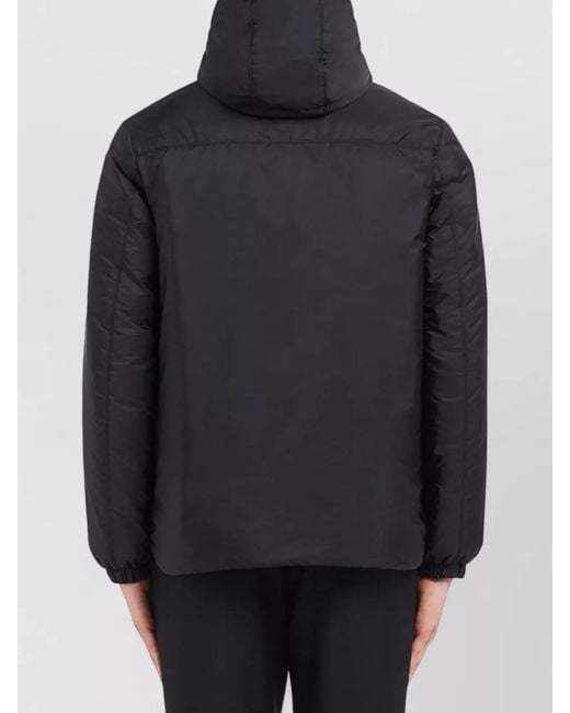 Prada Black Hooded Coat Elasticated Cuffs Side Pockets for men