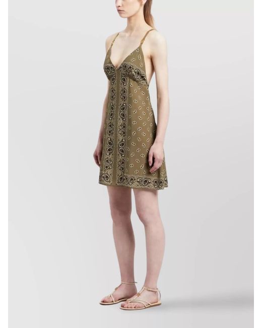 Palm Angels Natural Paisley-Print V-Neck Thigh-Length Slip Dress
