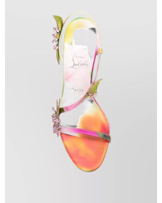 Christian Louboutin Pink Heel Pumps Floral Straps Open Toe Design