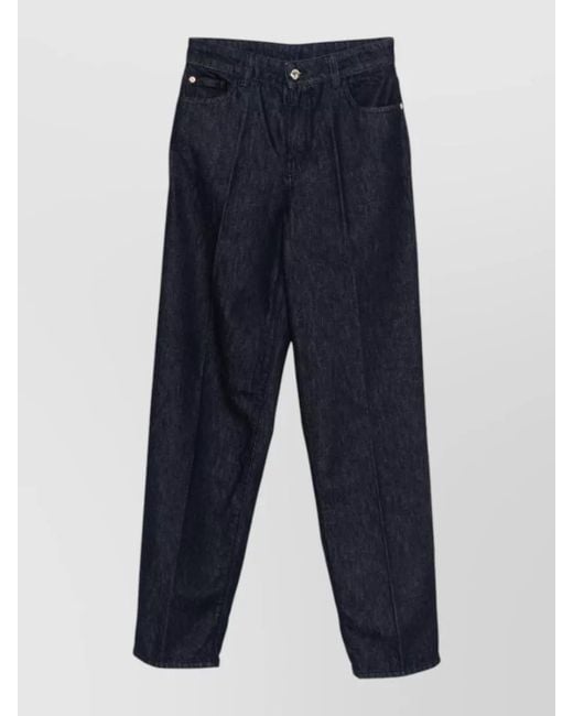 Emporio Armani Blue Denim Pleated Straight Trousers