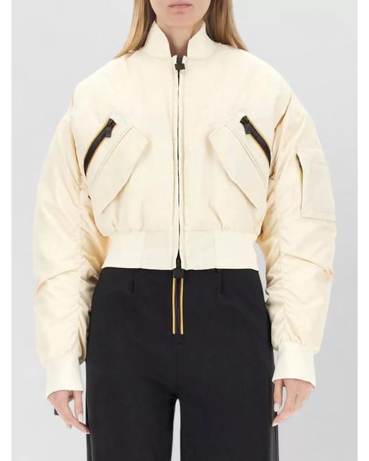 K-Way Blue Cropped Jacket High Collar Long Sleeves