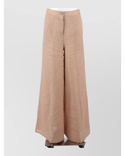Semicouture Natural High Waist Kym Linen Wide Leg Pants
