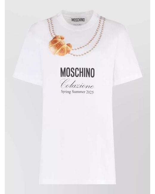Moschino White Cotton T Shirt Crew Neck Graphic