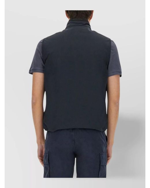Woolrich Blue Sleeveless High Collar Vest With Side Pockets for men
