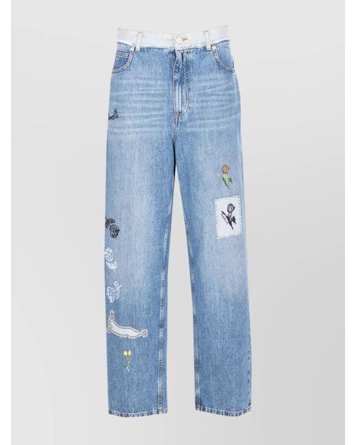 Marni Blue 5 Pockets Denim Jeans With Embroidered Front