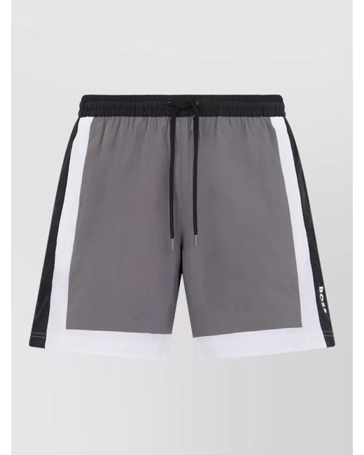 Boss Gray Nylon Sports Shorts Side Stripes Pocket for men