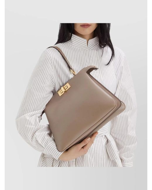 Fendi Natural Peekaboo Medium Leather Shoulder Bag