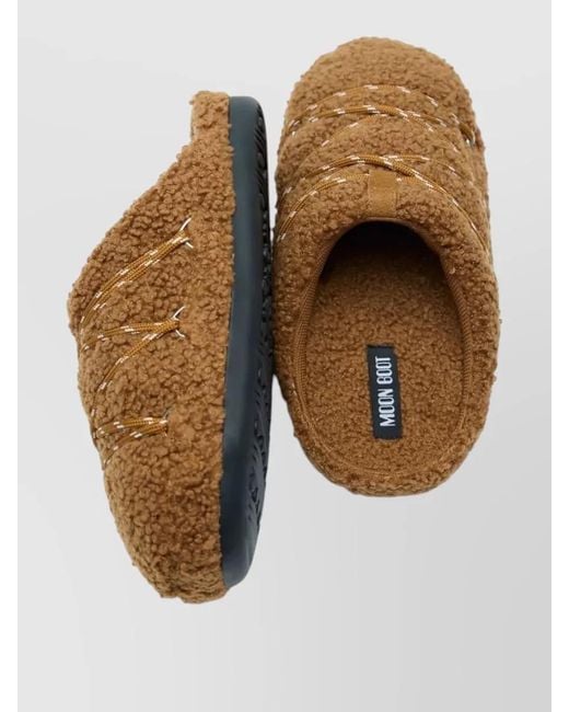 Moon Boot Brown Shearling Teddy Slippers