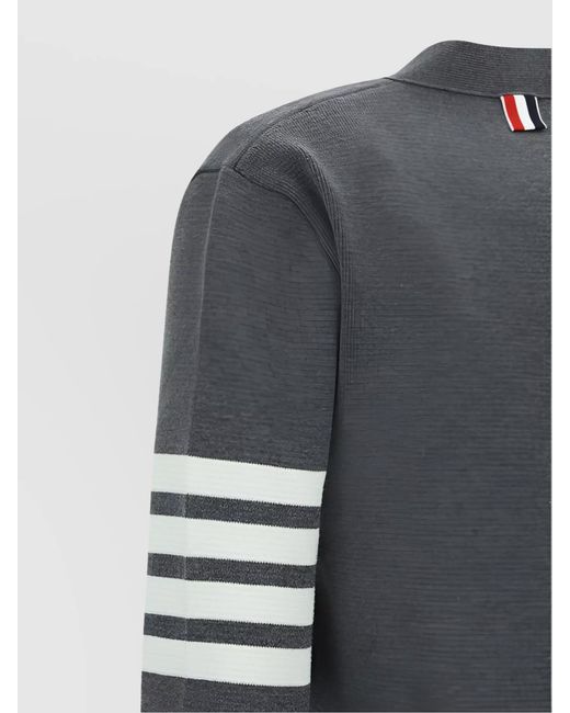 Thom Browne Gray Ribbed V-Neck Long-Sleeve Cardigan