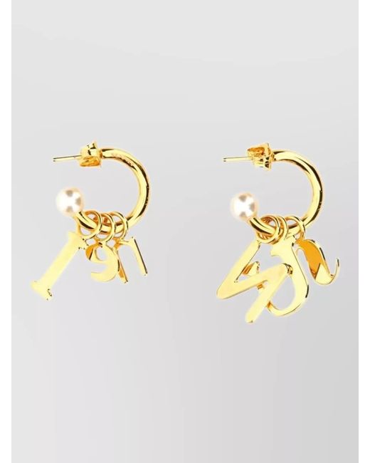 Sunnei Metallic Logo Hoop Earrings Small Circle Pearls