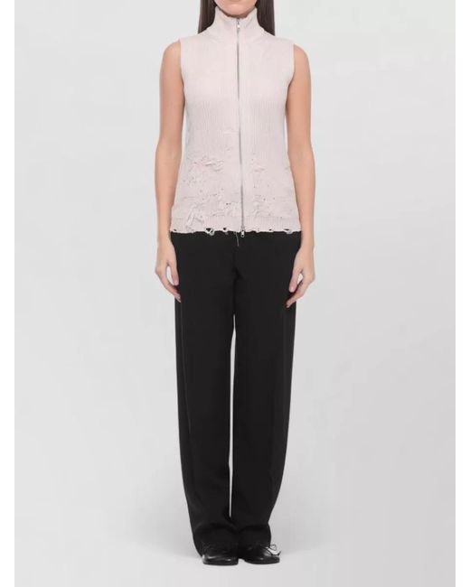 MM6 by Maison Margiela Pink High Neck Cotton Gilet Ribbed Sleeveless