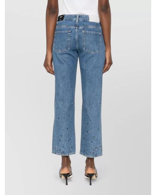 7 For All Mankind Blue Embellished Straight-Leg Cropped Jeans