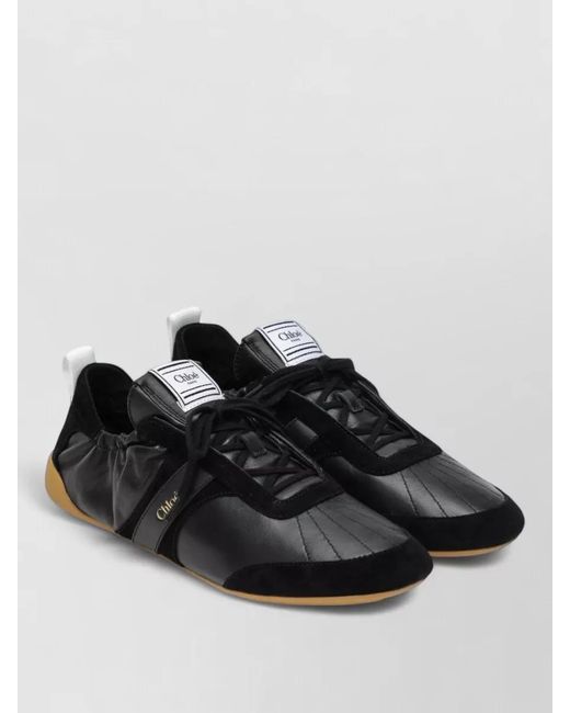 Chloé Black Sneakers Contrast Sole Elasticated Panels Pull Tab