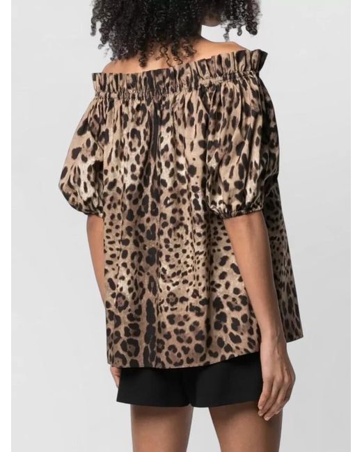 Dolce & Gabbana Brown Leopard-Print Cotton Short-Sleeve Blouse