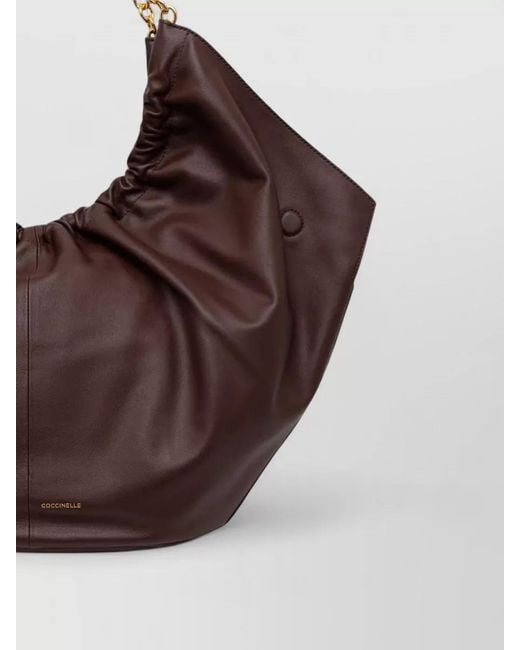 Coccinelle Brown Large Tote Bag Chain Strap Ruched Design
